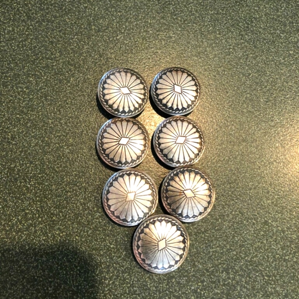 Sterling.  Button Covers. NATIVE American made.  7 total.